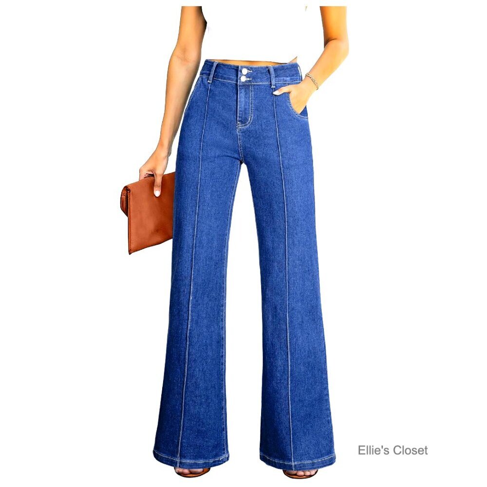 Wide Leg Jeans High Waisted Stretch Denim Baggy Casual Pants